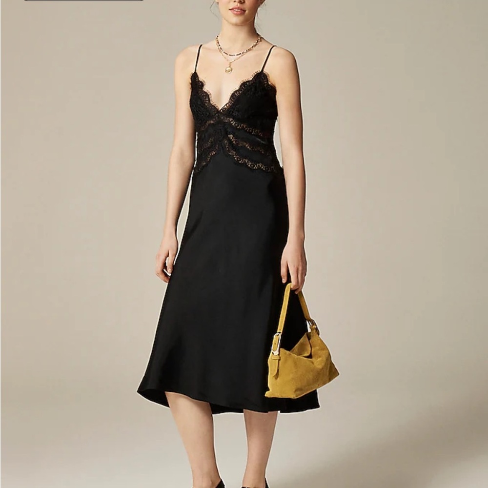 J. Crew Black Lace Slip Dress